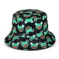 Detail of cotton bucket hat with funny green frog patterns and wide sunshade brim - M (55-58cm) / 22# Frog