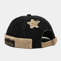 Detail view of washed cotton docker hat with contrast brim and star patch embroidery - Adjustable / Black (Black/Khaki Color Block)