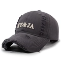 Distressed dark grey cotton baseball cap with white 3D NY and JA letter embroidery - Adjustable / Gray