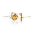 Detail view of mini gold starfish earrings with white pearls and 12mm size markings - Gold Small Starfish Pearl Stud Earrings(5516)