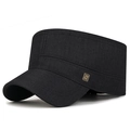 Klassische schwarze Cadet-Mütze für Herren mit goldenem Metall-Logo auf Baumwoll-Twill - Verstellbar / Schwarz