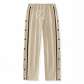 Men's retro street style beige joggers with black side stripes and button details - S / Off White
