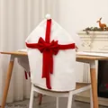 Housse de chaise de Noël en peluche avec nœud rouge et pompons, taille 64x52cm déco festive - 64x52cm / Housse de dossier de chaise / Blanc avec nœud rouge housse de chaise