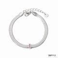 Silver snake chain bracelet with rectangular red gemstone pendant on a white background - Silver Red Style