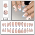 French almond press-on nails with blue gradient, 3D white flowers and rhinestones D-162 - Nude Pink Sky Blue Gradient 3D Floral Style (D-162) / 24 Pcs/Set