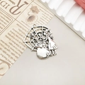 Gothic silver witch cauldron pendant with spider web for Halloween jewelry DIY - Antique Silver Witch Brewing Spider Web (33x40mm)