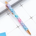 Retractable ballpoint pen with mermaid scales glitter barrel and rose gold trim - Blue Fish Pattern (Rose Gold Parts)