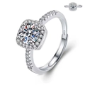 Elegant S925 sterling silver square halo ring with round zircon stones in white background - JZ001 (1 Carat)