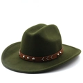 Detail of olive green wool fedora with brown studded leather band and metal accents - M (56-58cm) / Army Green