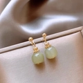 Elegant gold drop earrings with pale green jade beads and 925 silver needles - A1818 Gold Vintage Faux Chalcedony Drop Earrings