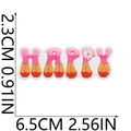 Detail of HAPPY slogan embroidery patch with flower and size measurements in cm and in - No. 24 (Happy Letter)