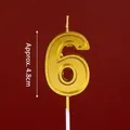 Golden number 6 birthday candle with metallic finish and 4.8cm height for cakes - New Number Candles 6