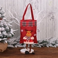 Linen Christmas gift bag featuring a 3D reindeer design with red plaid accents - Elk Style