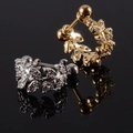 Golden and silver leaf-shaped cartilage earrings with sparkling cubic zirconia stones - NO 6