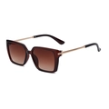 Square fashion sunglasses with brown gradient lenses and gold T-shaped metal temples - Dark Brown Double Brown