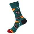 Dunkelgrüne Socken mit mexikanischen Totenkopf-Katzen und Sombrero-Mustern - 1372-Grüner Katzenschädel