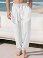 Men's white drawstring waffle texture jogger pants with elastic ankle cuffs - White