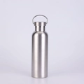 Silver stainless steel insulated sport bottle with screw cap and wire handle - Silver (Steel Lid)