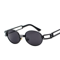 Steampunk retro oval sunglasses with black metal frame and double-bar bridge - Black Frame Black Grey Lens