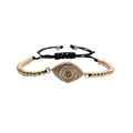 Verstellbares goldenes Evil Eye Perlenarmband mit weißem Zirkonia auf weißem Grund - Schwarzes Seil mit Kupferperlen / Schwarz