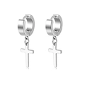Silver stainless steel cross pendant hoop earrings for men and women in minimalist style - Style 6 (Cross Pendant) / Silver