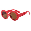 Lunettes de soleil rondes oversize avec monture texturée rouge et verres bruns pour hommes femmes - Monture Rouge Verres Thé