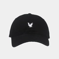 Close-up of the detailed white eagle embroidery on the black cotton baseball cap - Adjustable / Black