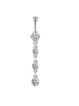 Silver stainless steel belly ring featuring five graduated round clear cubic zirconia stones - XY-2 4-Zircon Gradient
