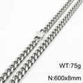 Silver stainless steel Cuban link necklace with lobster clasp, 600x8mm size - 8mm x 600mm