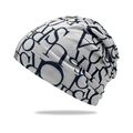 Light grey slouchy beanie featuring black letter print and stylish street fashion look - White with Black Letters