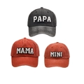 Three-piece family baseball cap set in dark grey and brick red washed cotton - Family Set (PAPA+MAMA+MINI) / Black/Orange/Orange
