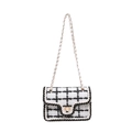 Classic black and white checkered tweed flap bag with gold chain and twist lock - White