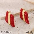 Boucles d'oreilles en titane plaqué or 18 carats à rayures rouges et dorées élégantes - Rouge
