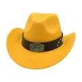 Western style wool felt cowboy hat in vibrant yellow with floral embroidered band - Yellow (Green/Silver Embroidery)