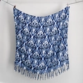 Deep blue and white baroque pattern scarf with handmade long tassels for women - Baroque Symmetric Floral (2023-1-5)