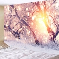 Winter snowy forest wall tapestry with warm sun bokeh pattern for dorm room decoration - Style 5 - Dreamy Sun Snow