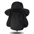 Black outdoor sun protection hat with breathable mesh face cover and neck flap - Black