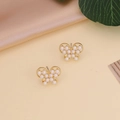 Boucles d'oreilles papillon baroques en or avec perles blanches et cadre ajouré - Boucles d'Oreilles Clous Perles Papillon (1#)