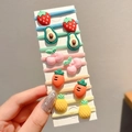 Set of 10 cute 3D fruit hair ties including strawberry and avocado styles for kids - Green Papaya 10Pcs Set