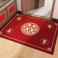 Red Belgian velvet wedding door mat with traditional Double Happiness characters - Wedding Happiness E - Horizontal (MAT Style)
