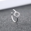 Delicate silver geometric clip-on earring with sparkling cubic zirconia stones - Hollow Square Frame (SE1485)