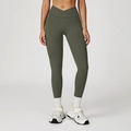 Legging de yoga vert olive à taille haute croisée en V avec poches latérales - Vert Cèdre