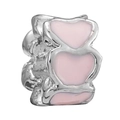 Pink heart enamel charm bead in silver alloy finish for DIY jewelry making - Pink Enamel Heart Bead (012)