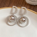Orecchini pendenti argento lettera D in zircone con ciondoli in metallo rotondi - Argento (Silver Earring Post)