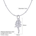 Silver rose flower pendant on stainless steel chain necklace for minimalist women - Steel-Flower Necklace (S22)