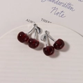 Detail of red cherry resin pendants with glitter and silver metal leaves for DIY jewelry - Silver Stem Glitter Red / 1 Piece