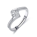 Verstellbarer offener Ring in Silber mit rundem Hauptstein und Pavé-Besatz - Damenmodell (Ohne Stempel)