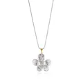 Macro detail of textured silver flower pendant with gold bail on sleek snake chain - No.5 Hammered Silver Flower