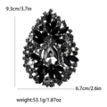 Vintage alloy waterdrop brooch with grey crystals and black stones, 3.7in height - Black
