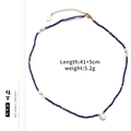 Blue beads and white pearls necklace with a baroque pearl pendant and gold clasp - Blue Beads With Natural Pearl Style (2306BK21839XL)